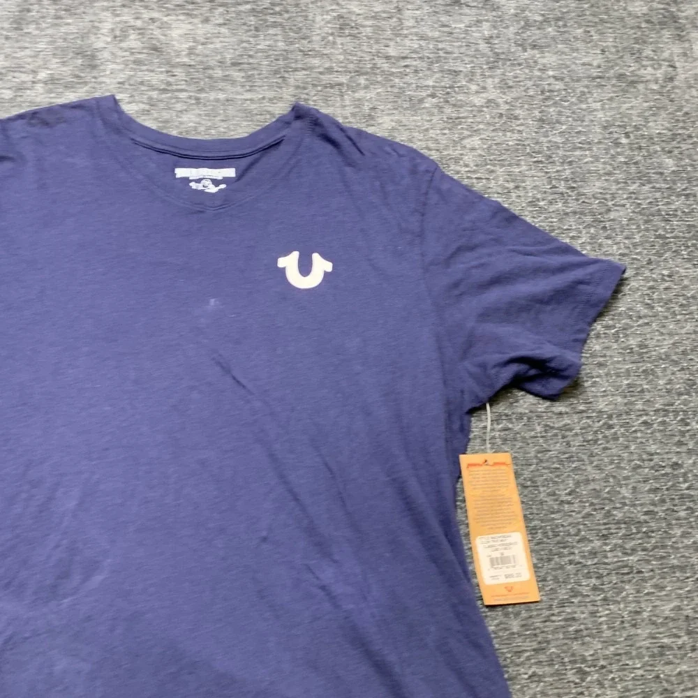 True Religion World Tour Classic T Shirt Mens Medium Navy Blue Horseshoe Logo